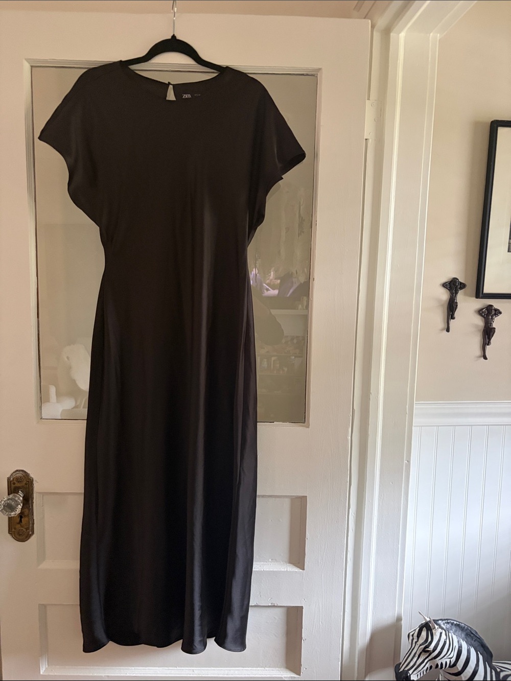 Zara Black Short-Sleeve Maxi Slip Dress